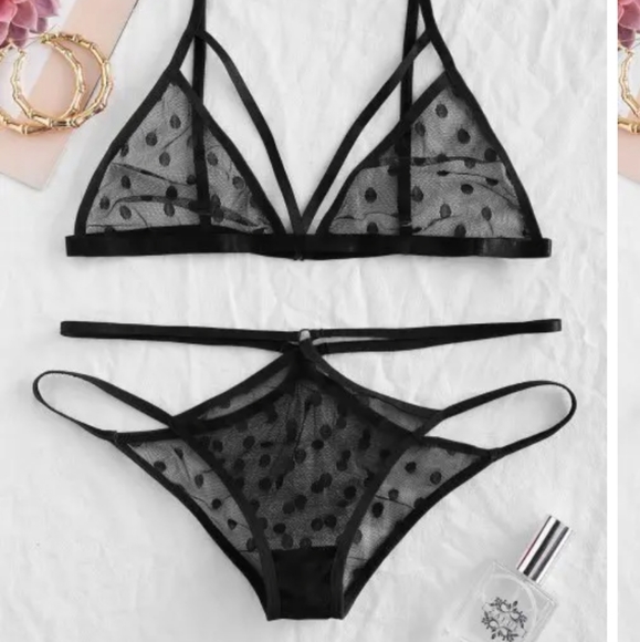 BNWT Dotted Harness Sheer Mesh Lingerie Set - Picture 2 of 10